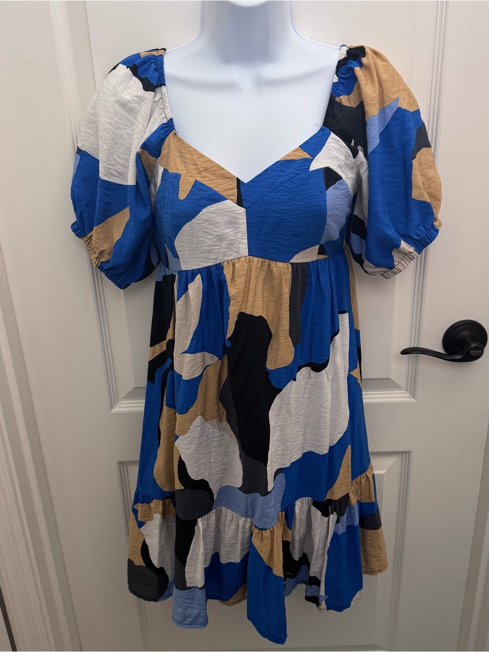 Nine West Abstract Puff-Sleeve Mini Dress